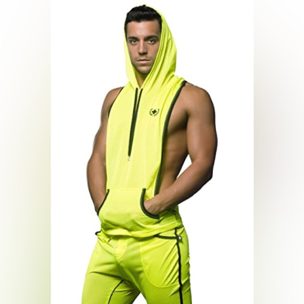 Andrew Christian Vivid Racer Back Gym Hoodie and Pants NEON YELLOW